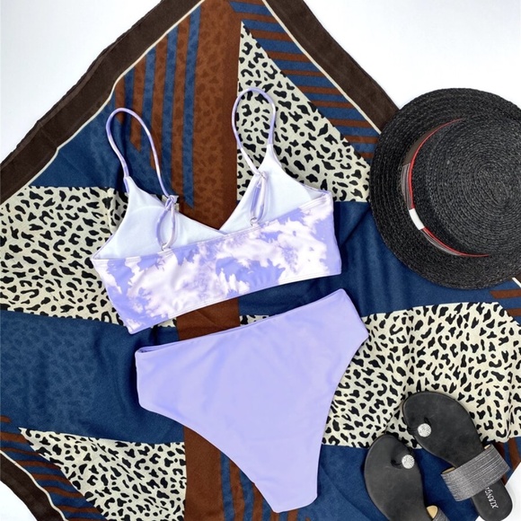 Tie dye bikini set swim high waist Lilac Purple - Picture 8 of 8